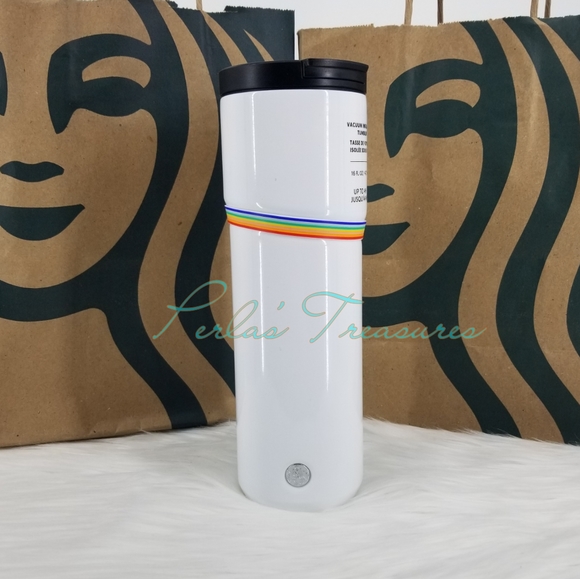 Starbucks White and Rainbow Band Hot Cold Stainless Steel Tumbler Pride 2020